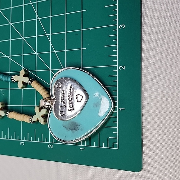 LOVE FOREVER Turquoise Color Heart Removable Pendant and Beaded Necklace - Picture 5 of 9